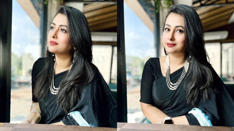 গ্ল্যামারে ভরপুর পূর্ণিমার কালো শাড়ির লুক ভাইরাল